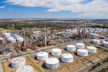 Aerial view of petroleum storage tanks at Aoshan Oil Terminal