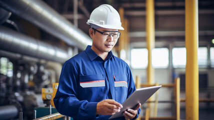 Terminal engineer reviewing operational data on a digital tablet